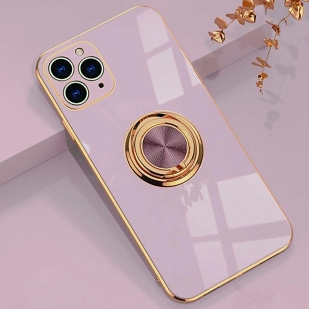 iPhone 11 Pro Max Case Ring Holder Gold Edge TPU Protective Purple S6